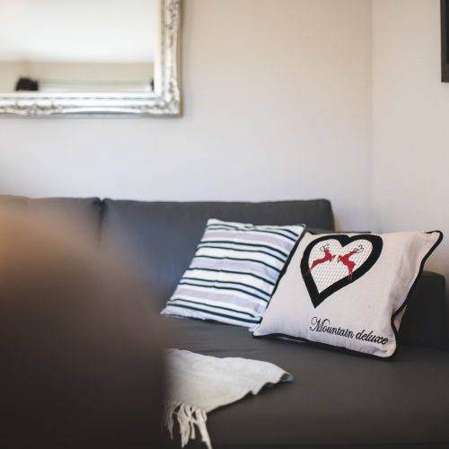 Sofa mit Kissen in Ferienwohnung in Garmisch-Partenkirchen