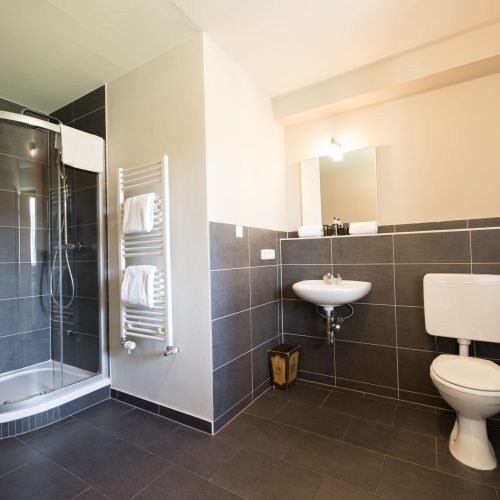 Badezimmer mit großer Dusche in Ferienwohnung in Garmisch-Partenkirchen