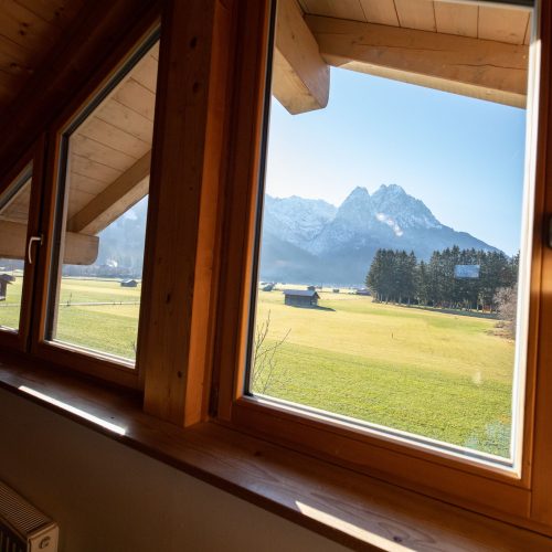 Ausblick auf Wiese und Bäume in Ferienwohnung in Garmisch-Partenkirchen