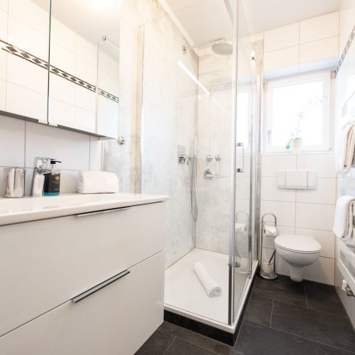 Badezimmer mit Dusche in Ferienwohnung in Garmisch-Partenkirchen
