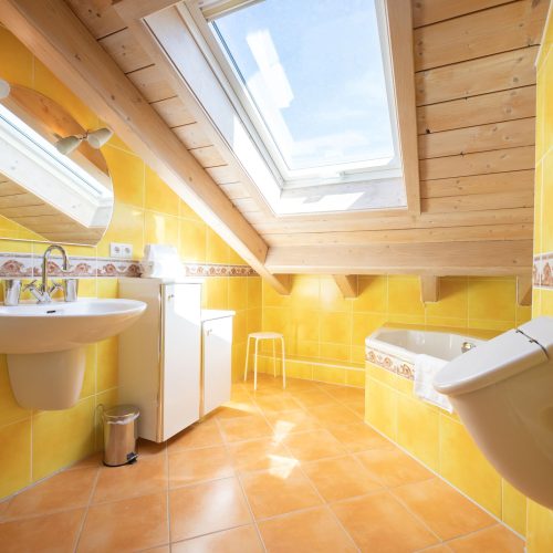 Rustikales Gelbes Badezimmer in Ferienwohnung in Garmisch-Partenkirchen