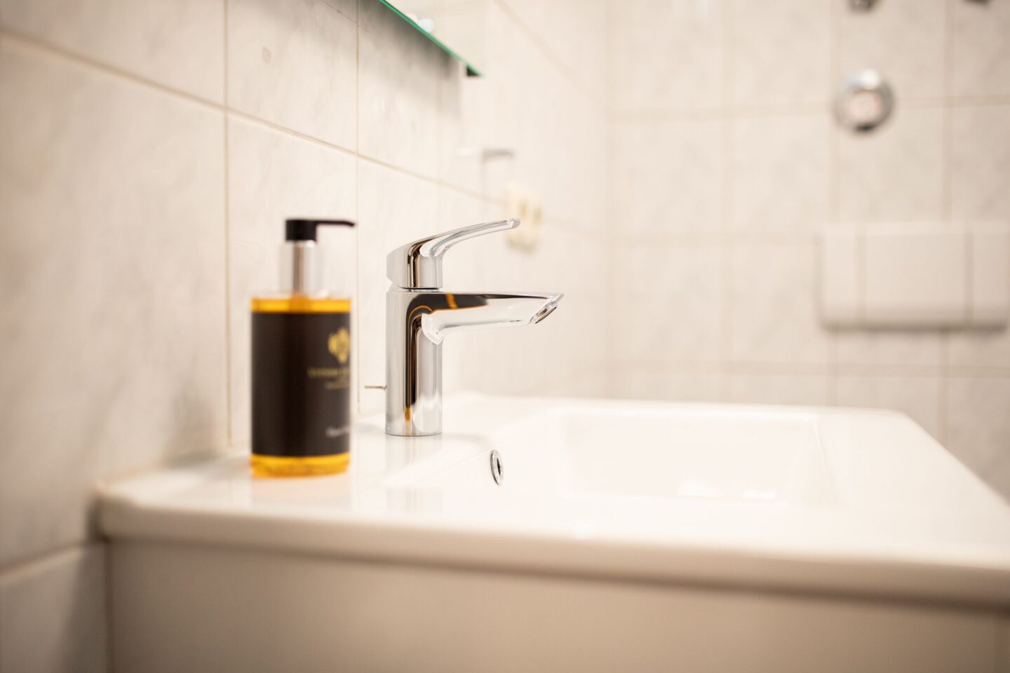 Waschbecken mit Seife in Ferienwohnung in Garmisch-Partenkirchen