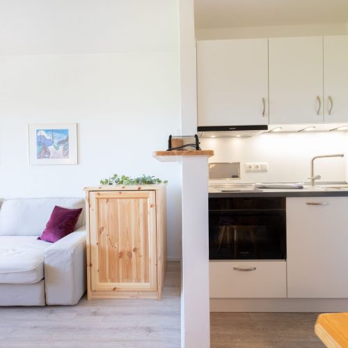 Kleine Küche und Wohnbereich in Ferienwohnung in Garmisch-Partenkirchen