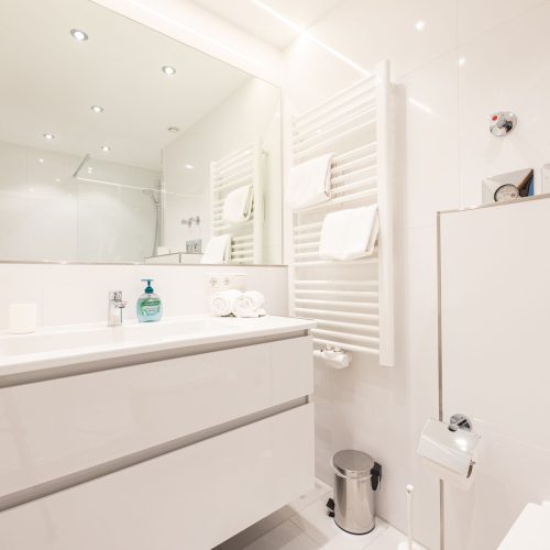 Kleines Badezimmer mit großem Waschbecken in Ferienwohnung in Garmisch-Partenkirchen