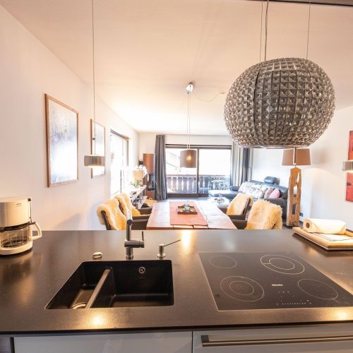 Küche mit Herdplatte in Ferienwohnung in Garmisch-Partenkirchen