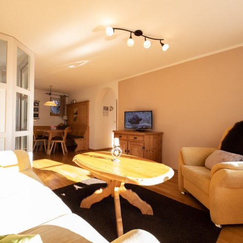 Wohnzimmer mit Fernseher in Ferienwohnung in Garmisch-Partenkirchen