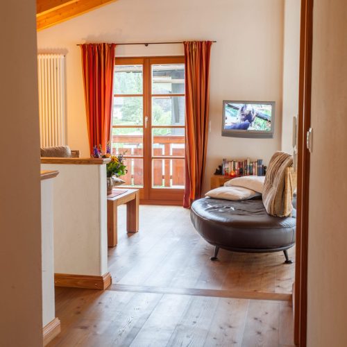 Wohnzimmer mit Fernseher in Ferienwohnung in Garmisch-Partenkirchen