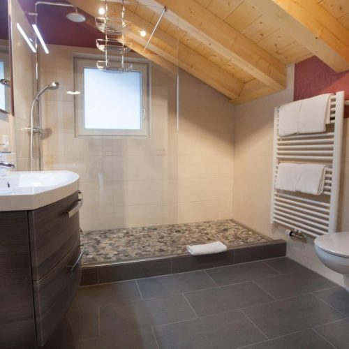 Badezimmer mit Dusche und Waschbecken in Ferienwohnung in Garmisch-Partenkirchen
