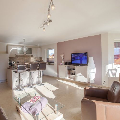 Wohnbereich mit Fernseher in Ferienwohnung in Garmisch-Partenkirchen