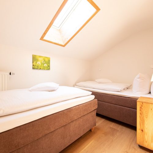 Einzelbetten und Fenster in Ferienwohnung in Garmisch-Partenkirchen