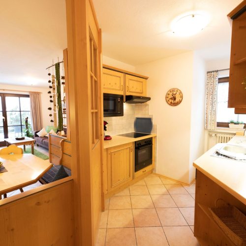 Küche mit Ofen in Ferienwohnung in Garmisch-Partenkirchen