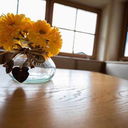 Tisch mit Vase und Blumen in Ferienwohnung in Garmisch-Partenkirchen