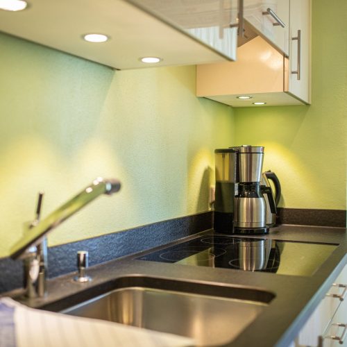 grüne Küche mit Herd in Ferienwohnung in Garmisch-Partenkirchen