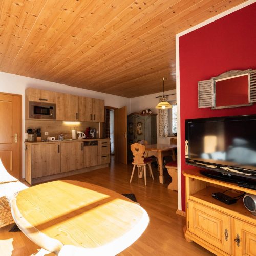 Wohnzimmer mit Fernseher in Ferienwohnung in Garmisch-Partenkirchen