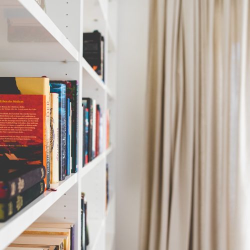 Bücherregal in weiß neben Fenster in Ferienwohnung in Garmisch-Partenkirchen