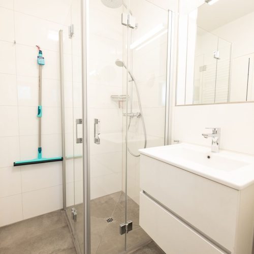Dusche mit Wischer in Ferienwohnung in Garmisch-Partenkirchen